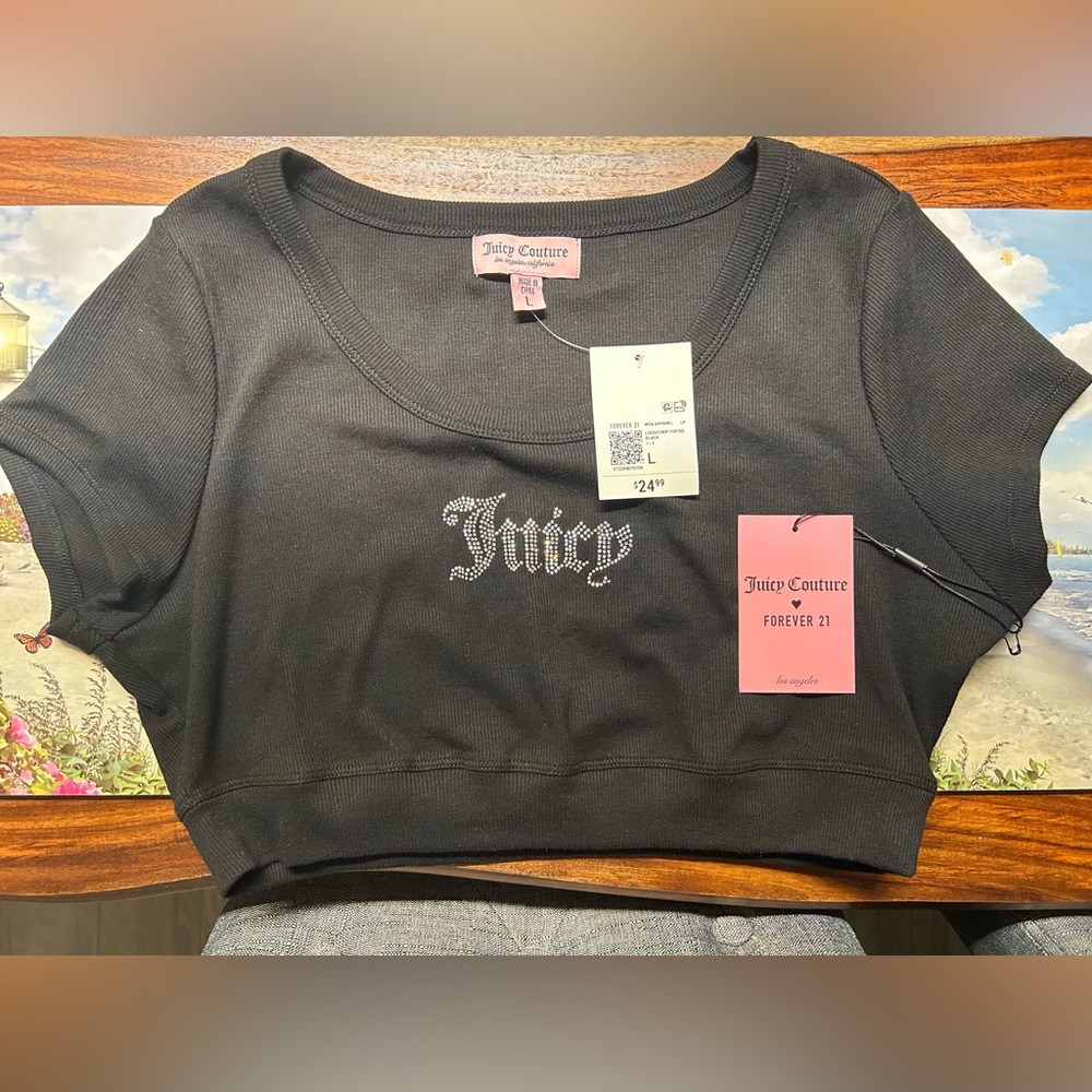 BRAND NEW Juicy Couture Black Cropped Fitted Hoodie